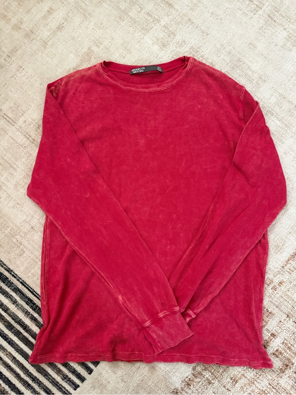 Brooklyn Motors Men's Vintage Wash Red Ribbed Long-Sleeve Crew